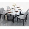 意式極簡(jiǎn)巖板餐桌椅組合后現(xiàn)代巖板飯桌小戶型餐廳 實(shí)木餐桌餐1.4米一桌六椅（雪花白）